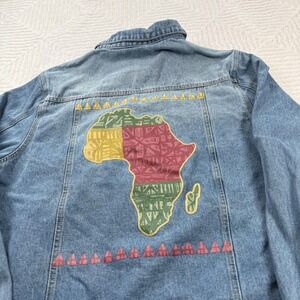 Well Worn Denim Jacket Mens Large Blue Embrace Your Roots Africa Graphic Street